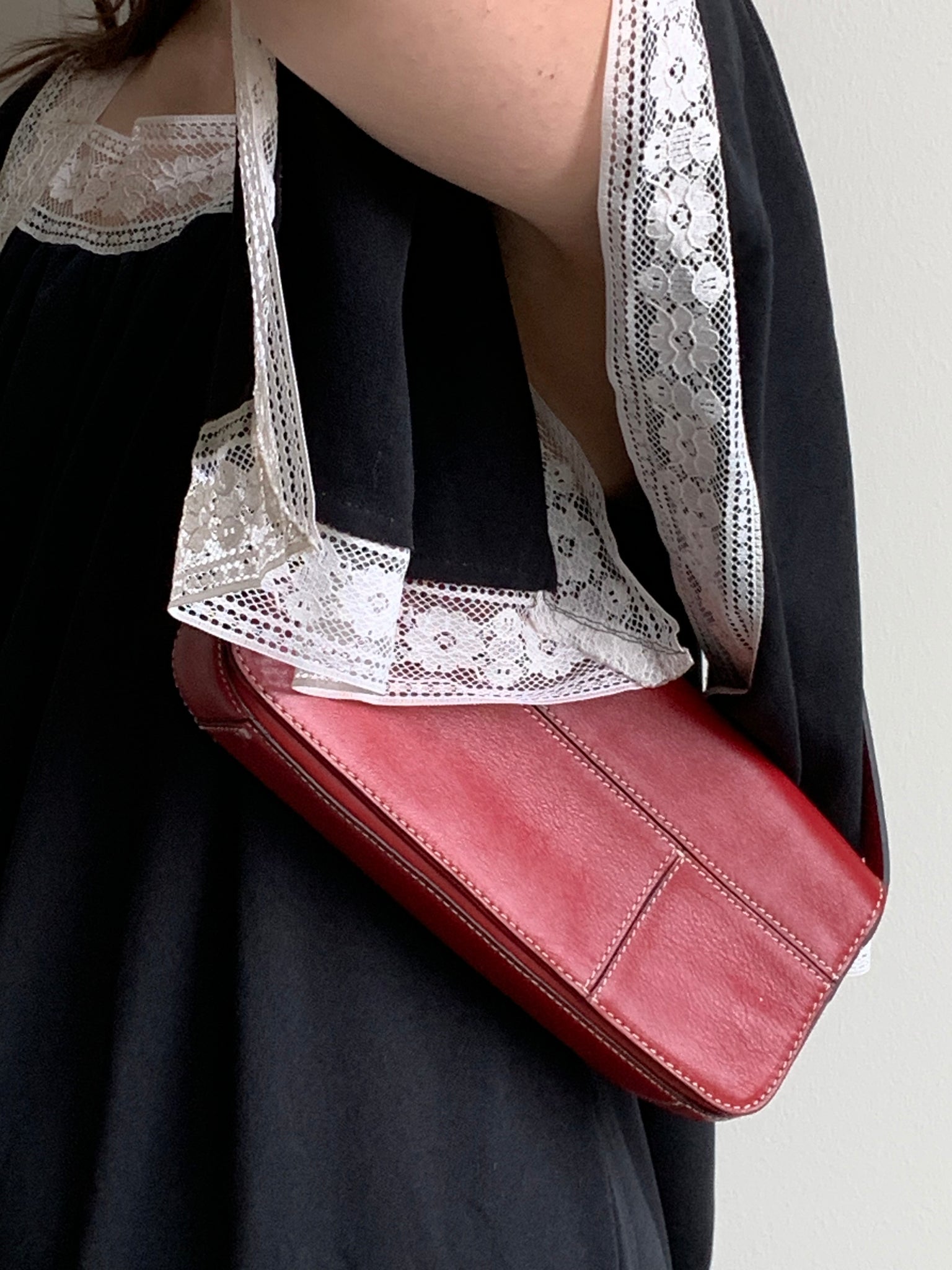 red baguette shoulder bag