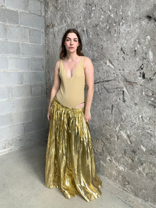 gold lame wide leg pants