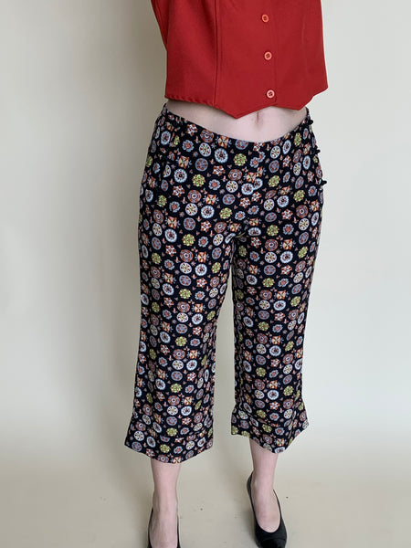 miu miu printed silk capri pants