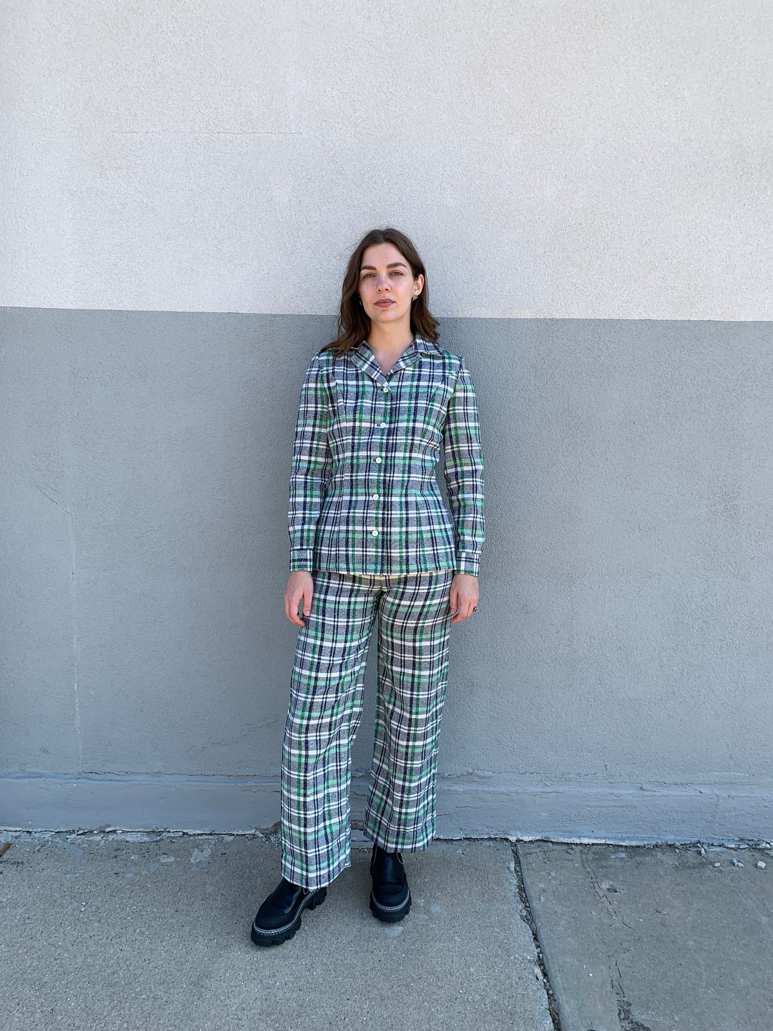 60s plaid pant suit