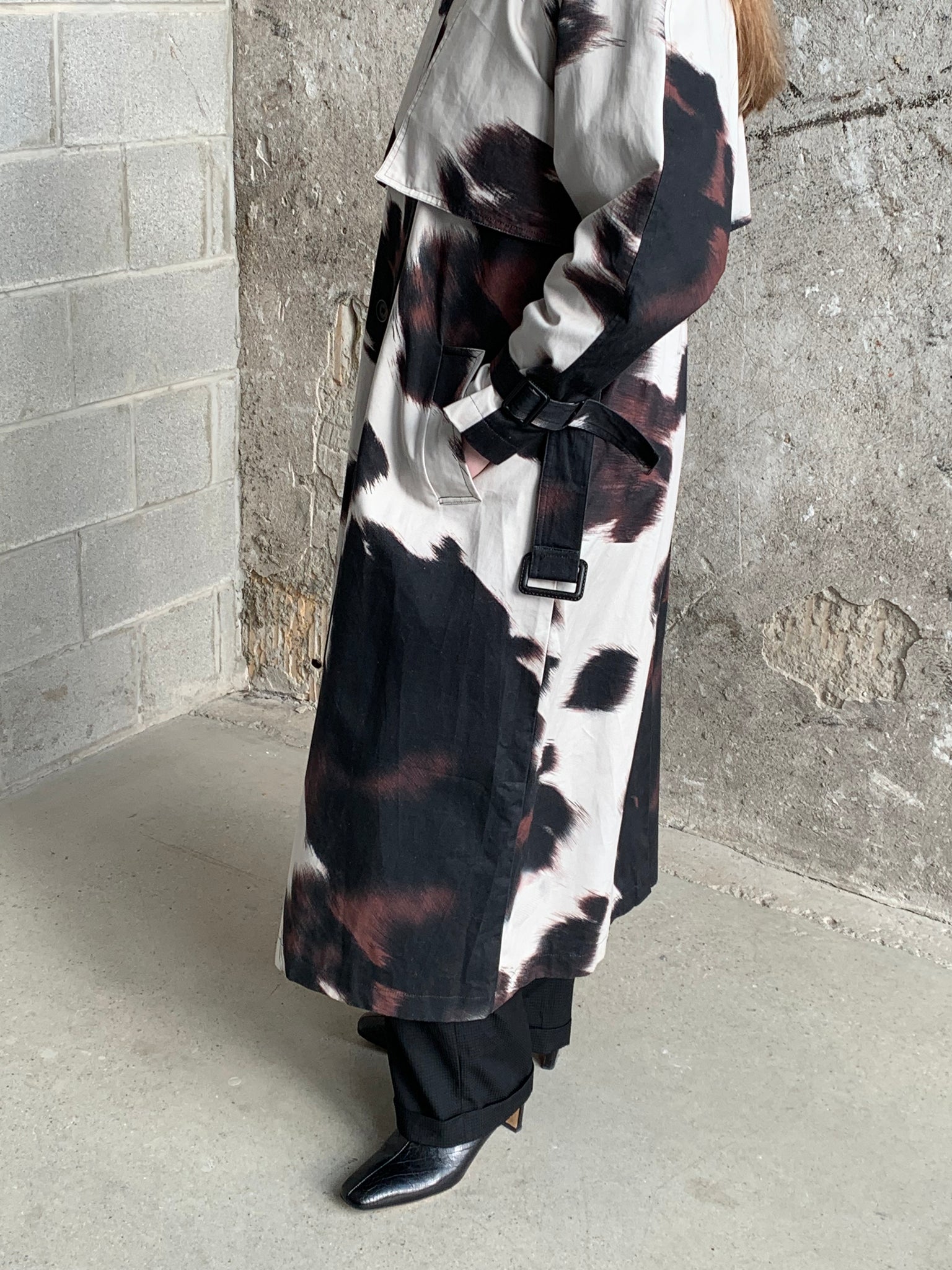 cow print trench coat