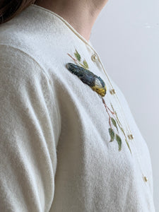 1960s hand painted bird cardigan