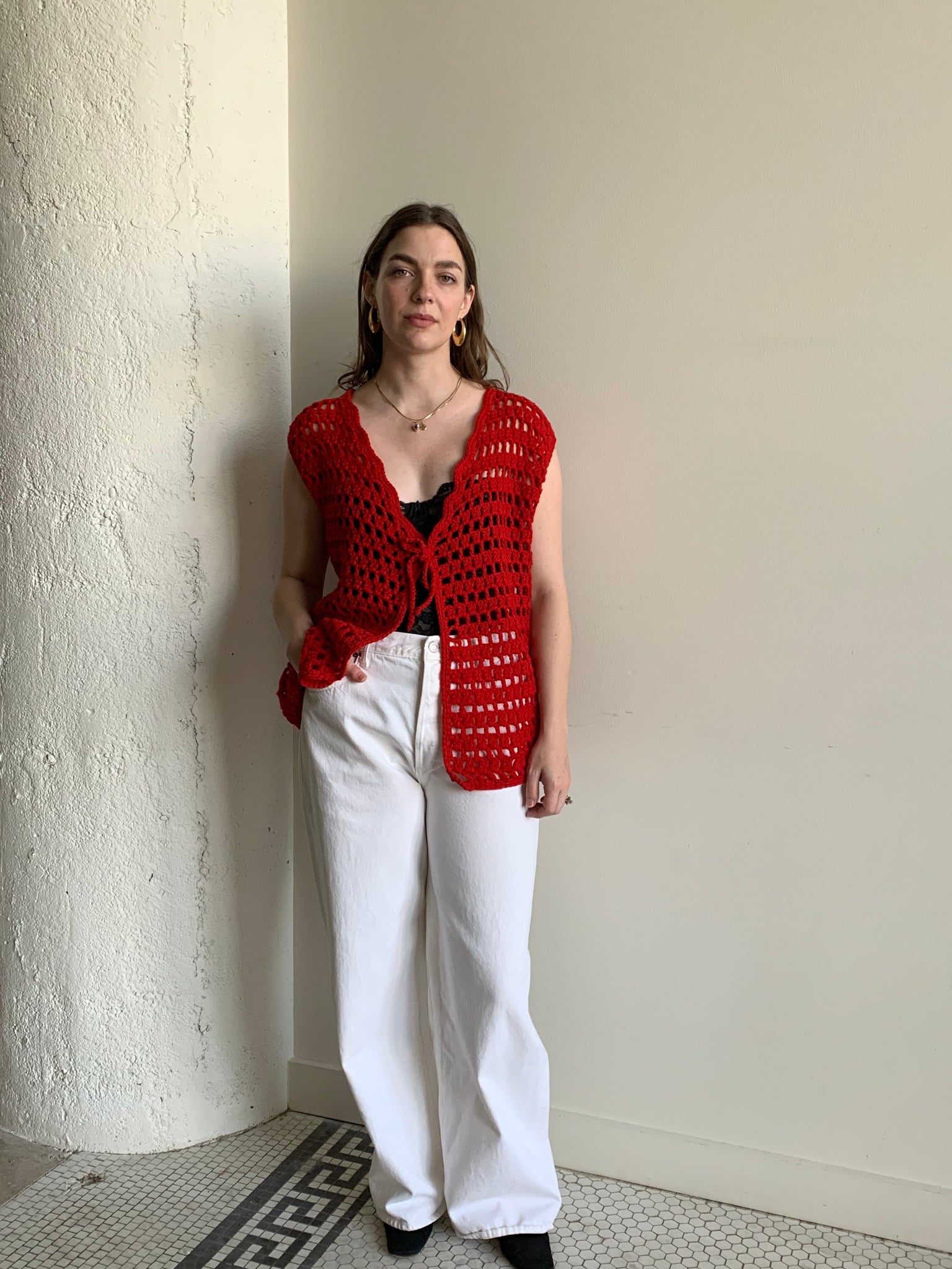 Red crochet sweater vest