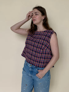 Plaid seersucker top