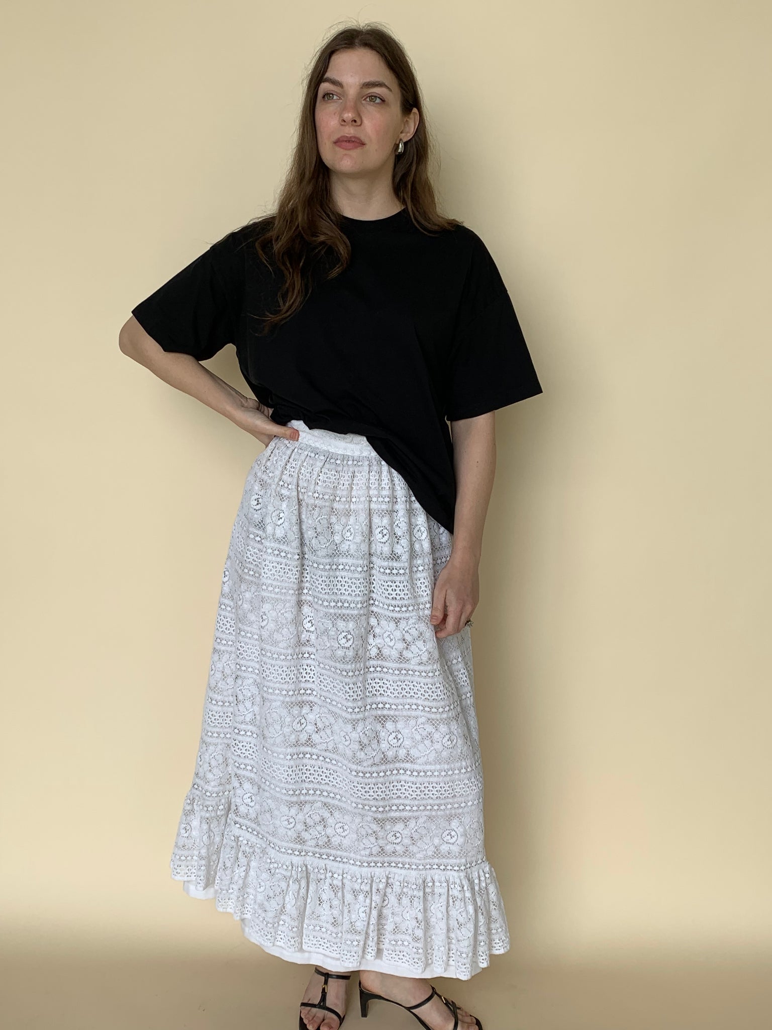 70s crochet midi skirt