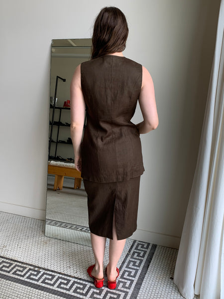 Brown linen vest and skirt set