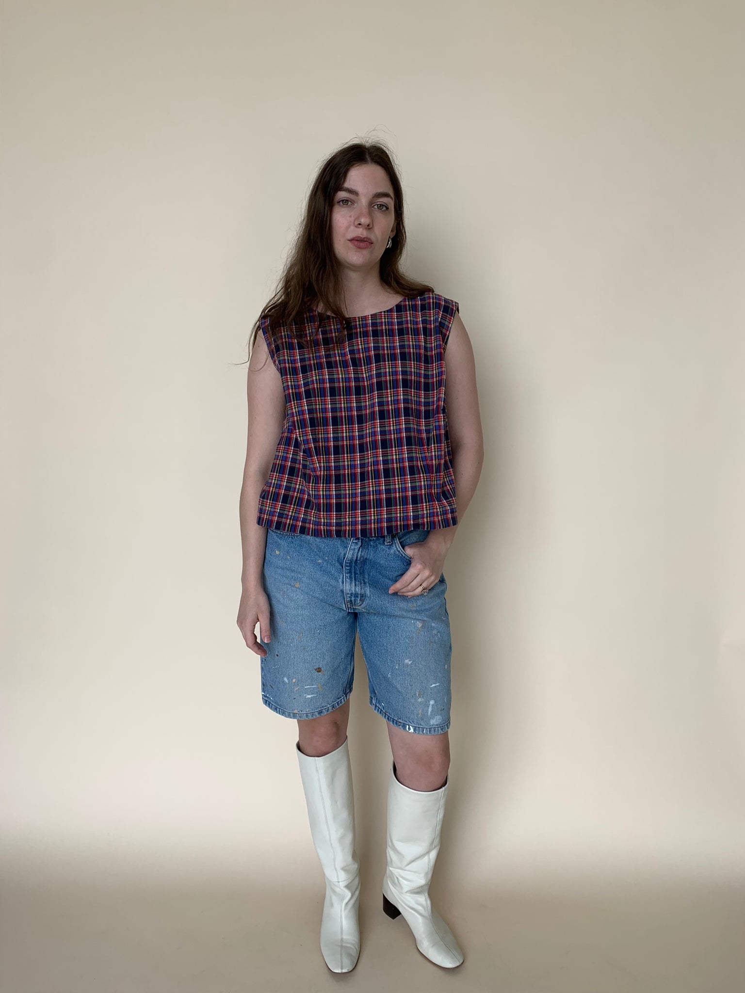 Plaid seersucker top