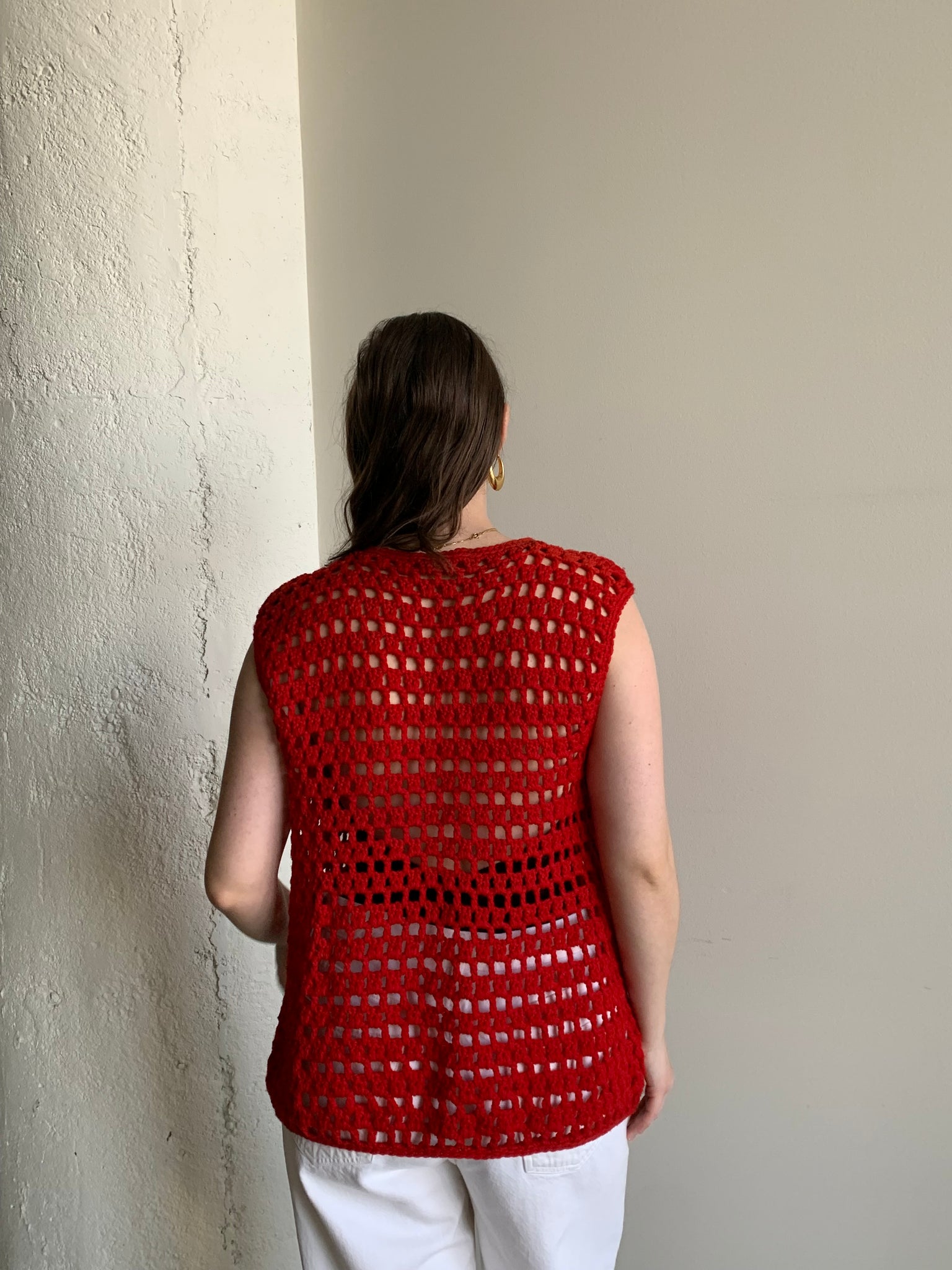 Red crochet sweater vest