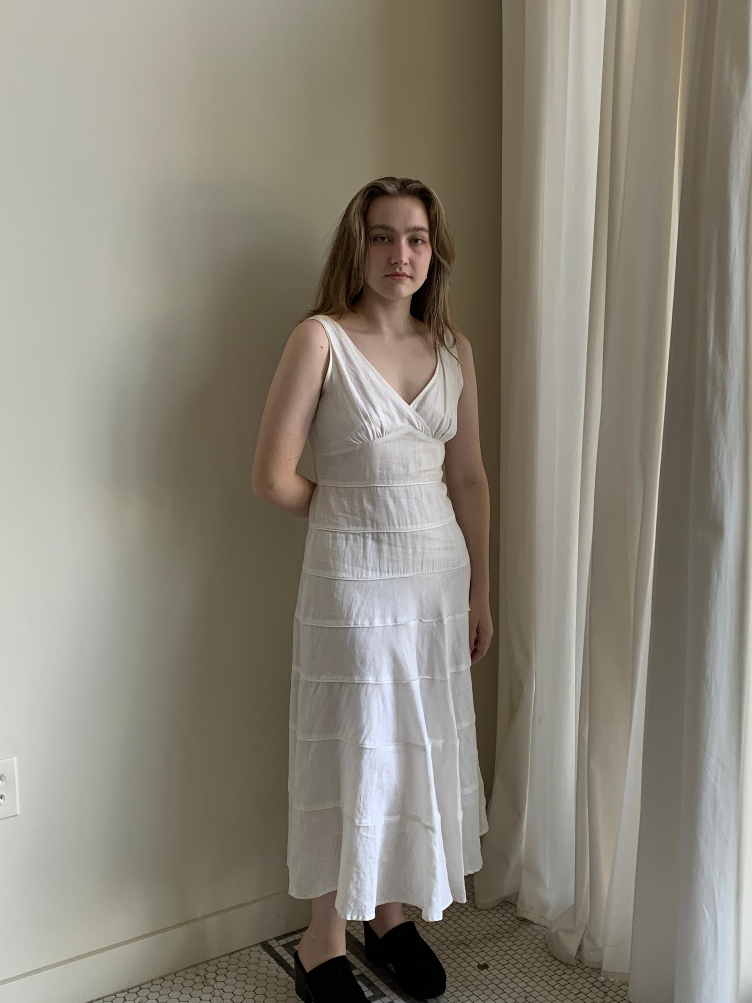 Linen tiered midi dress