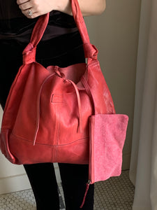 Red leather shoulder bag