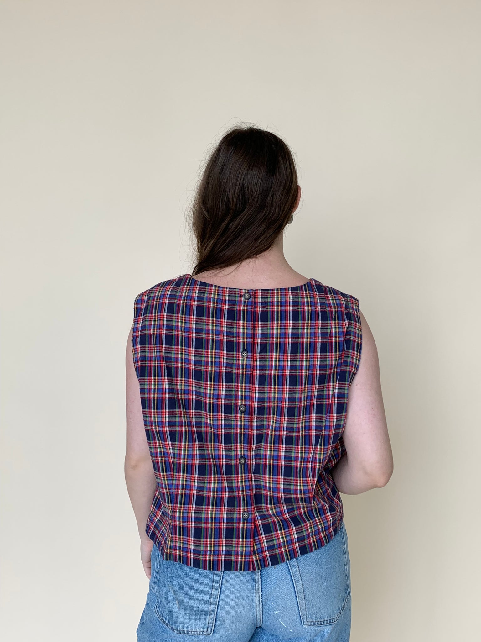 Plaid seersucker top