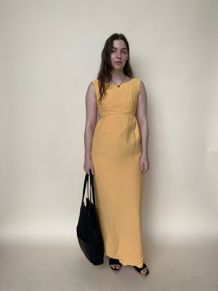 1960s yellow empire column dress