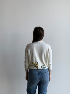 1960s hand painted bird cardigan