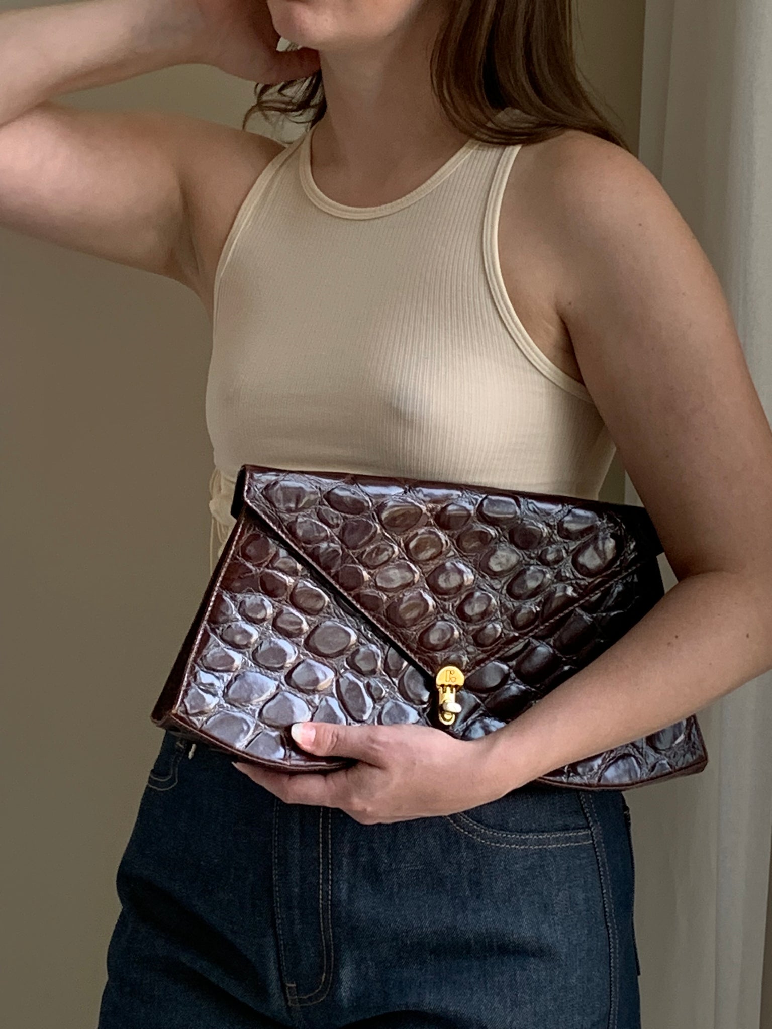 Vintage oversized croc clutch