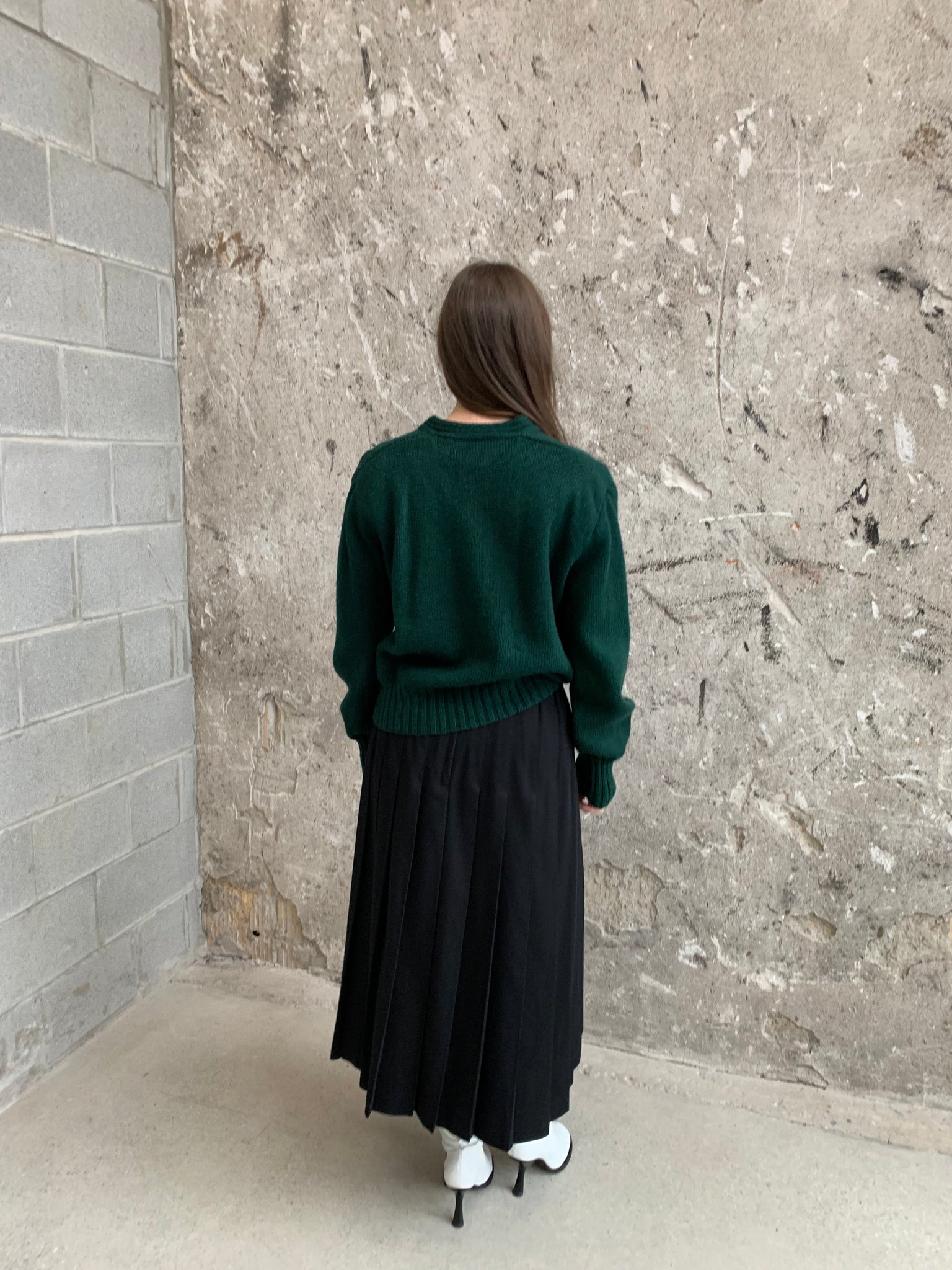 green vneck wool sweater