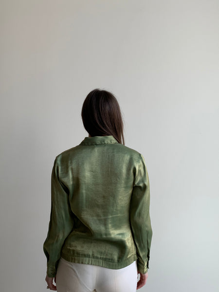 shimmery green button down