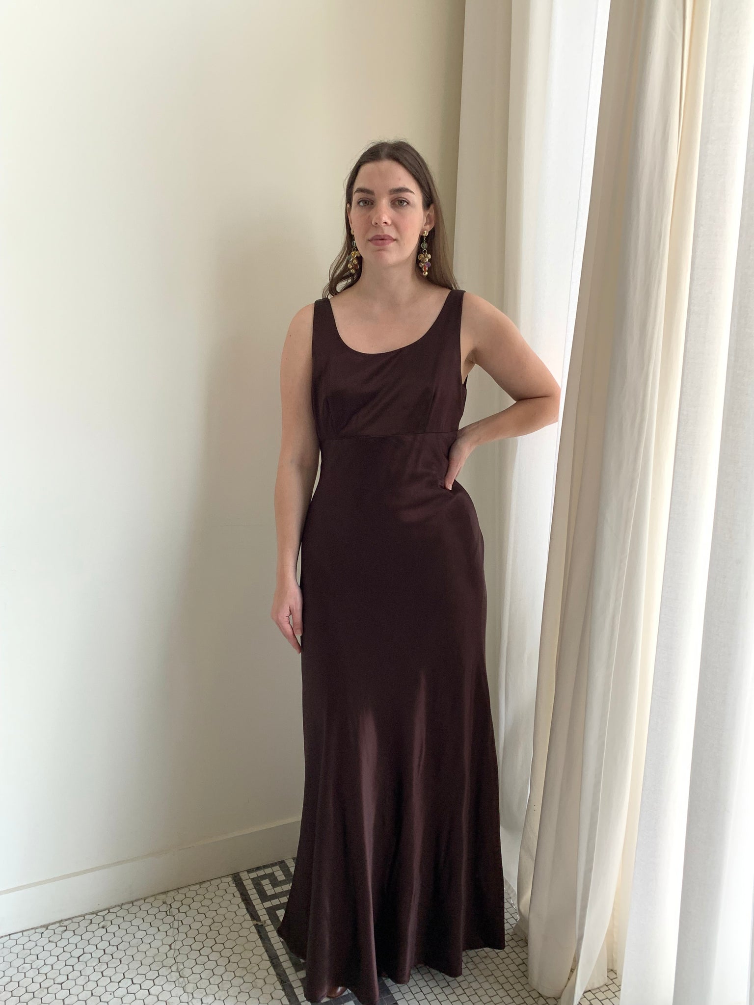 Brown satin gown