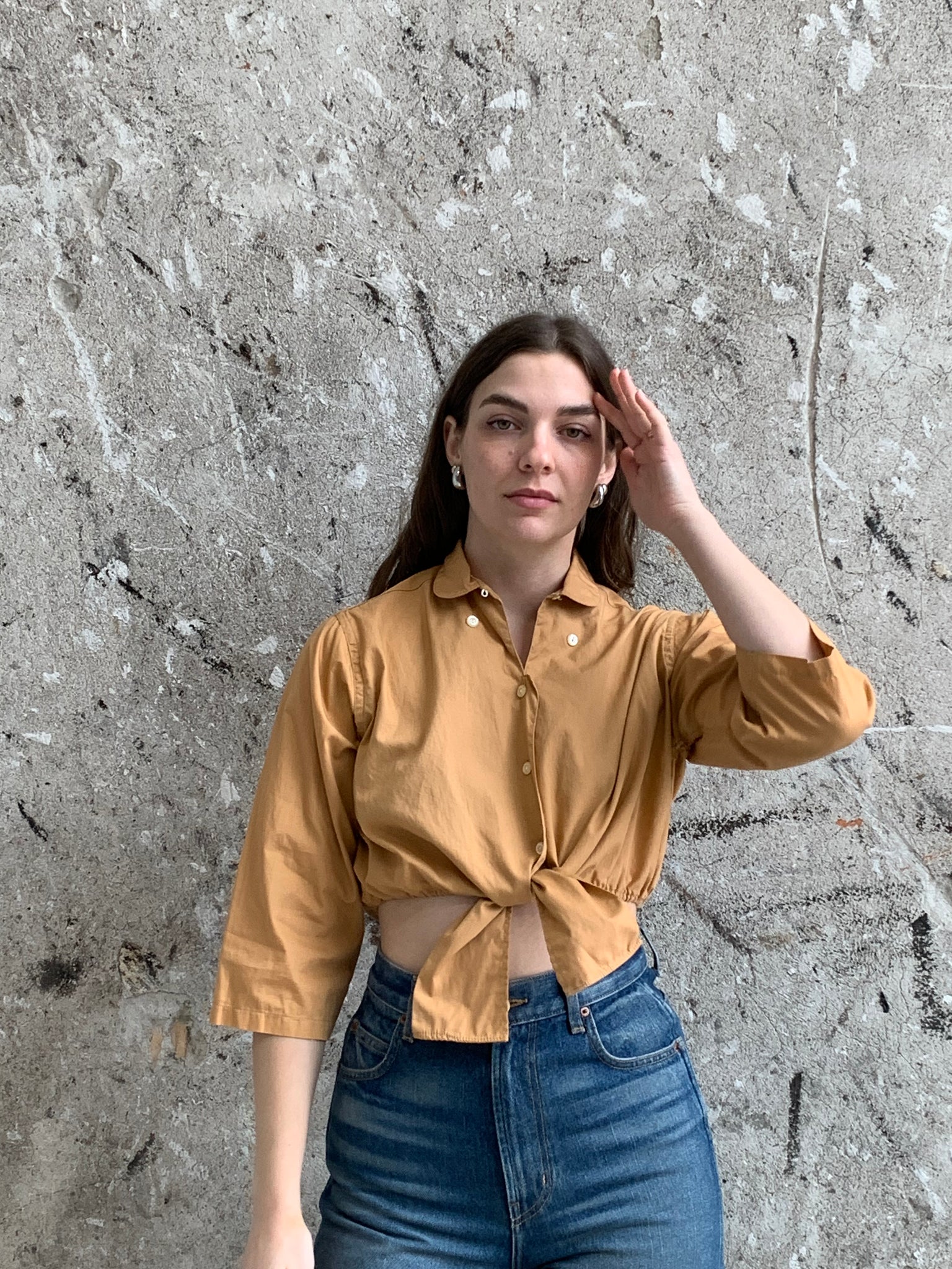 vintage crop button down shirt