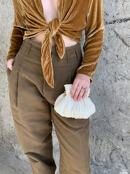 cream satin pleated purse