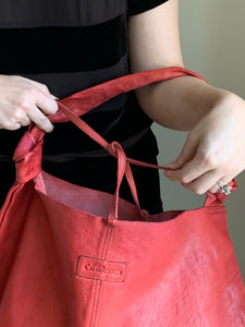 Red leather shoulder bag