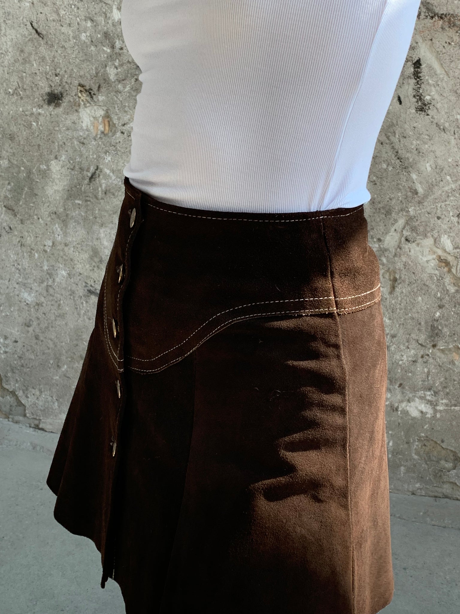 brown suede mini skirt