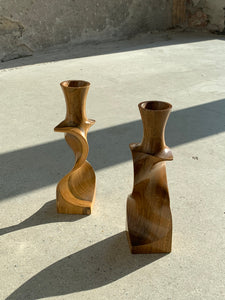 turned wood candlesticks