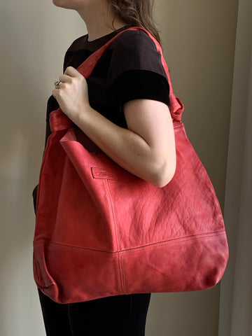 Red leather shoulder bag