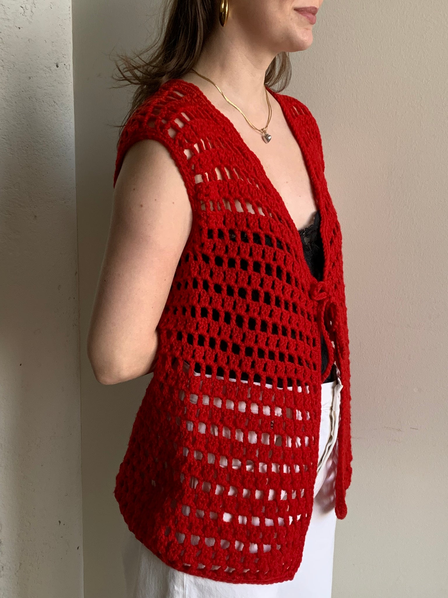 Red crochet sweater vest