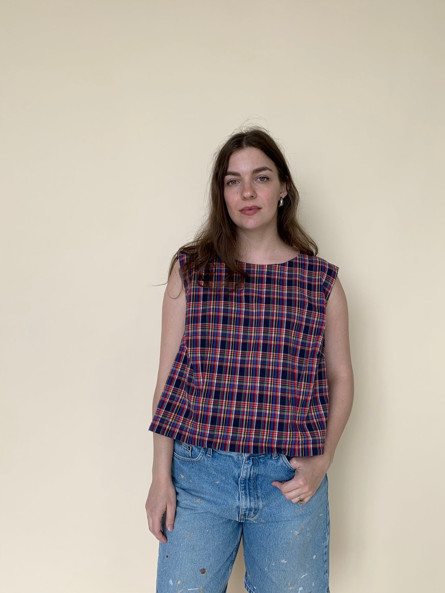 Plaid seersucker top