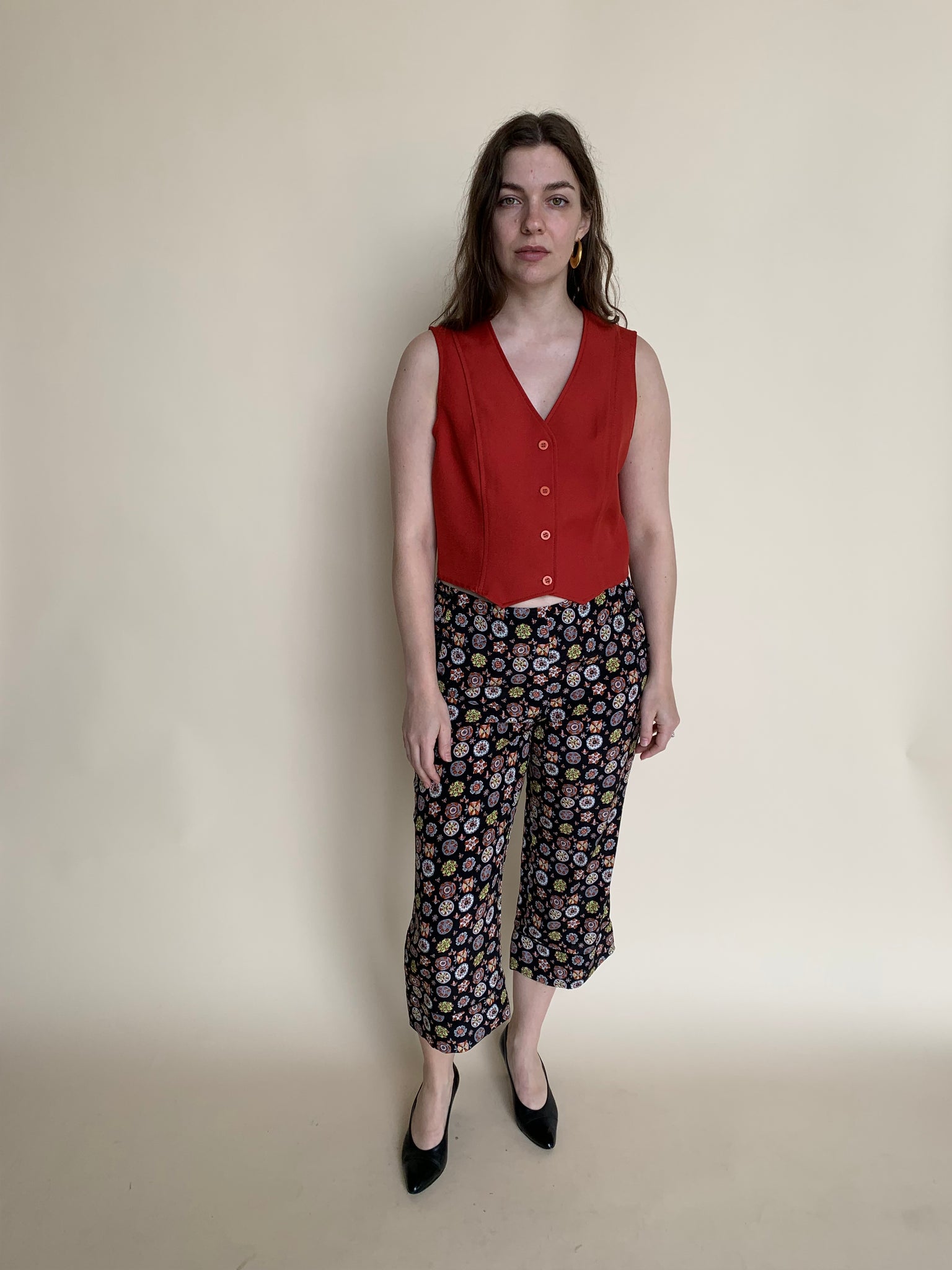 miu miu printed silk capri pants