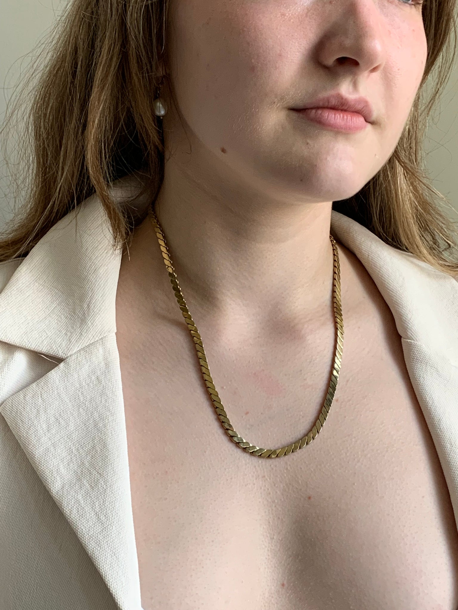 Gold flat snake chain necklace