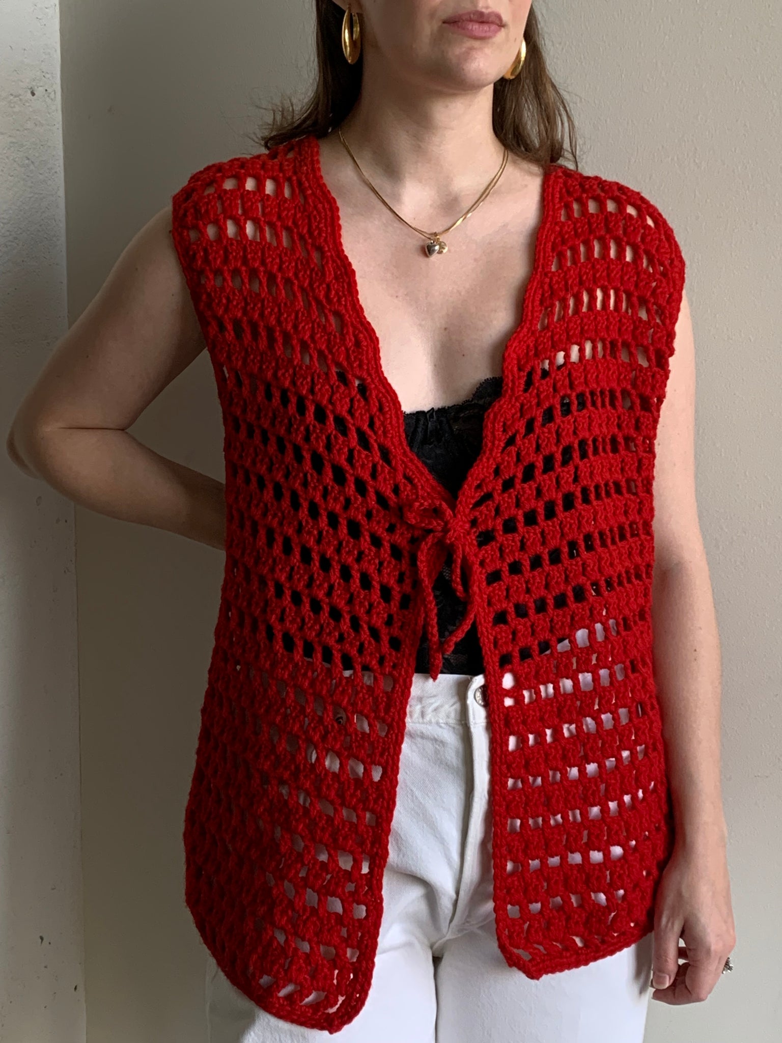 Red crochet sweater vest