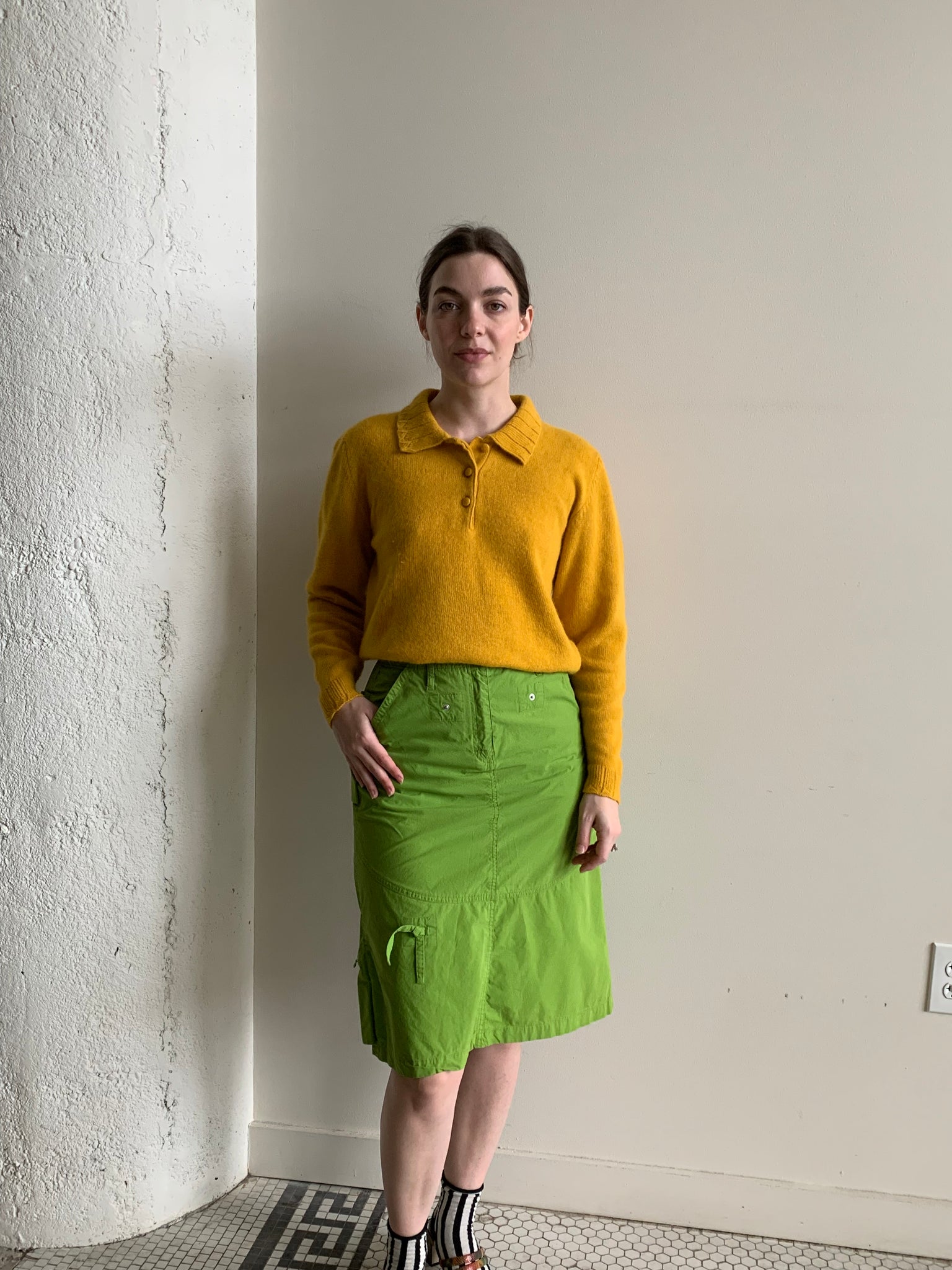 Lime green cargo skirt