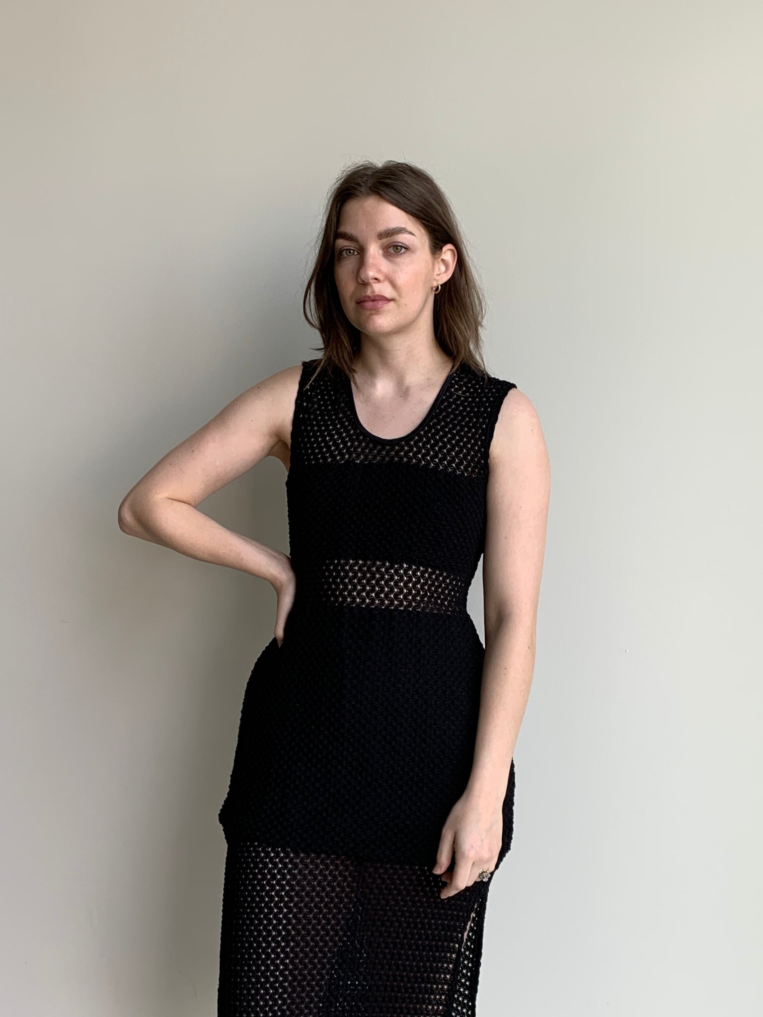 crochet stretch midi dress