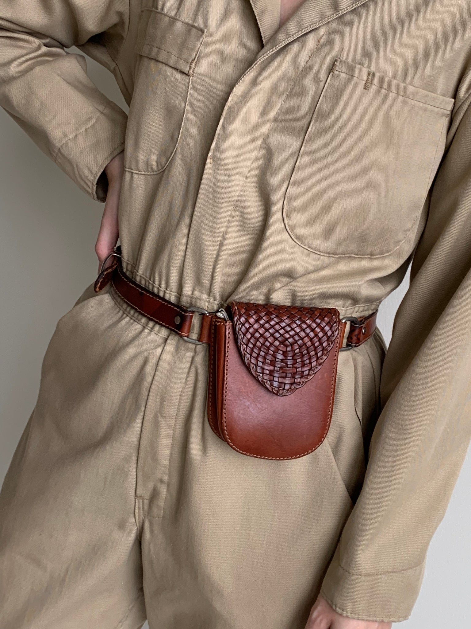 brown leather belt bag